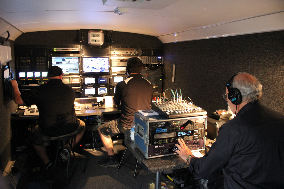 Inside the IVP mobile unit during the Michael Bolton show.